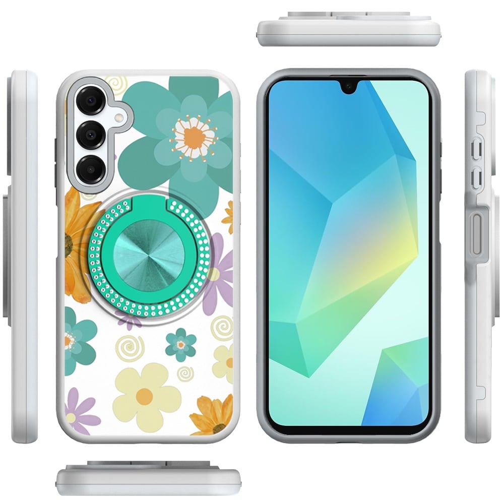 For Samsung Galaxy A16 5G Pattern Design Hybrid with Invisible Ring Stand & Magnetic Back, Shockproof Protective Grip Case Cover