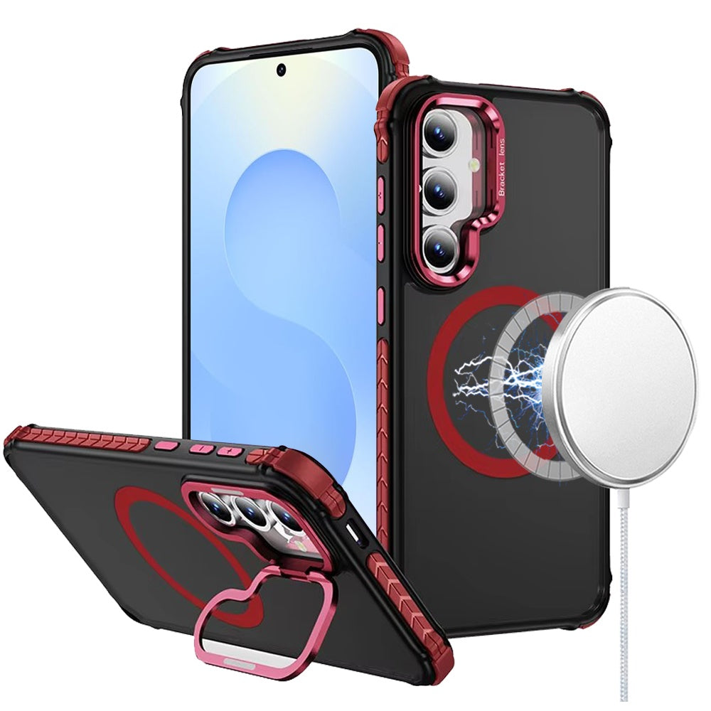 For Samsung Galaxy S23 Hybrid Metal Camera Stand Ring Sturdy, Compatible with MagSafe, Matte Hard TPU Colorful Edge Case Cover