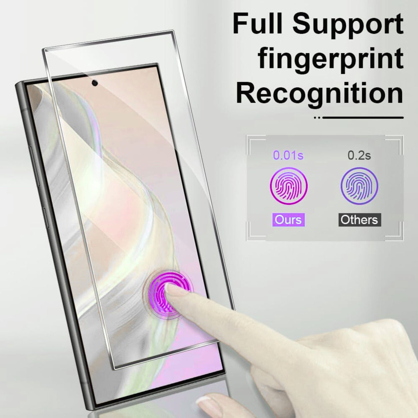 For Samsung Galaxy S22 Ultra Tempered Glass Screen Protector with Fingerprint Unlocking 3D Curved Edge Full Glue & Full Coverage Protector Black