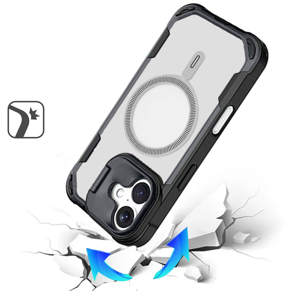For iPhone 16 (6.1") Magnetic Circle Hybrid with Camera Stand, Compatible with MagSafe, Shockproof Protective Case Cover Purple