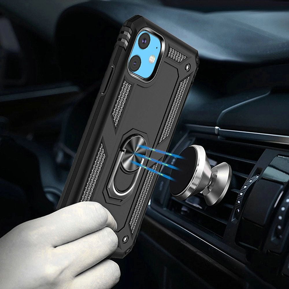 For Apple iPhone 12 Pro Max Hybrid Shockproof Durable 360 Degree Rotatable Ring Stand Holder Kickstand Fit Magnetic Car Mount Case Cover Black