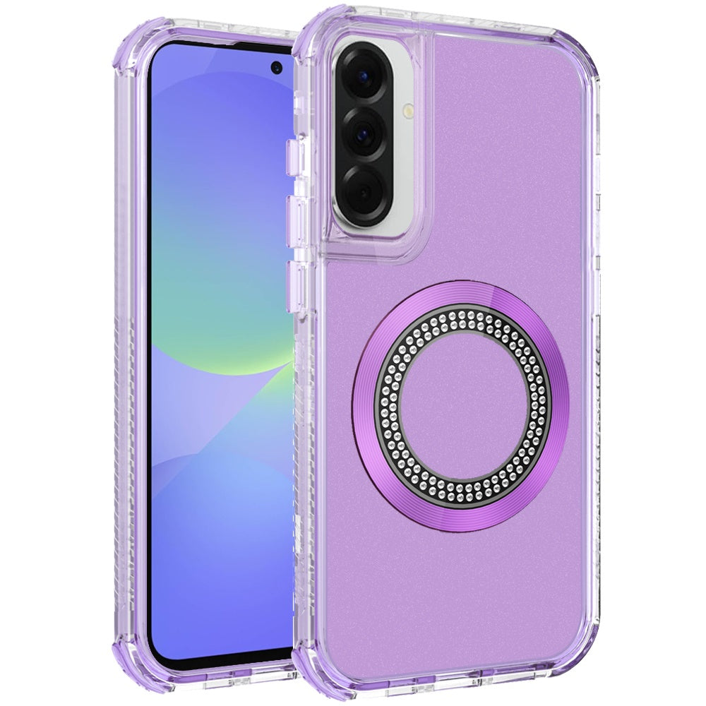 For Samsung Galaxy A37 Magnetic Circle Compatible with Magsafe, Hybrid Chrome 3in1 Transparent Shockproof TPU Bumper Case Cover