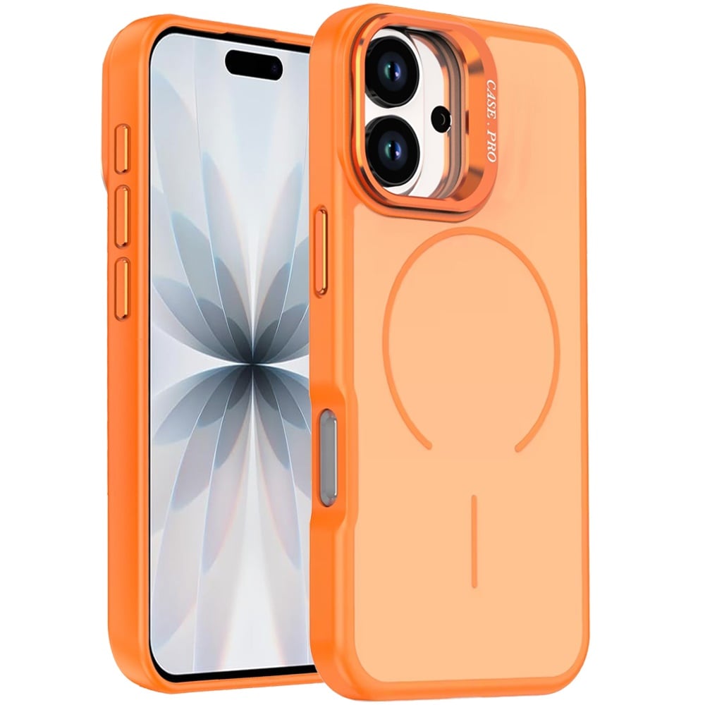 For iPhone 12 / iPhone 12 Pro (6.1") Magnetic Matte Metal Camera Stand Hybrid Drop Protection Durable Shockproof Slim Fit Design Case Cover Cosmic Orange