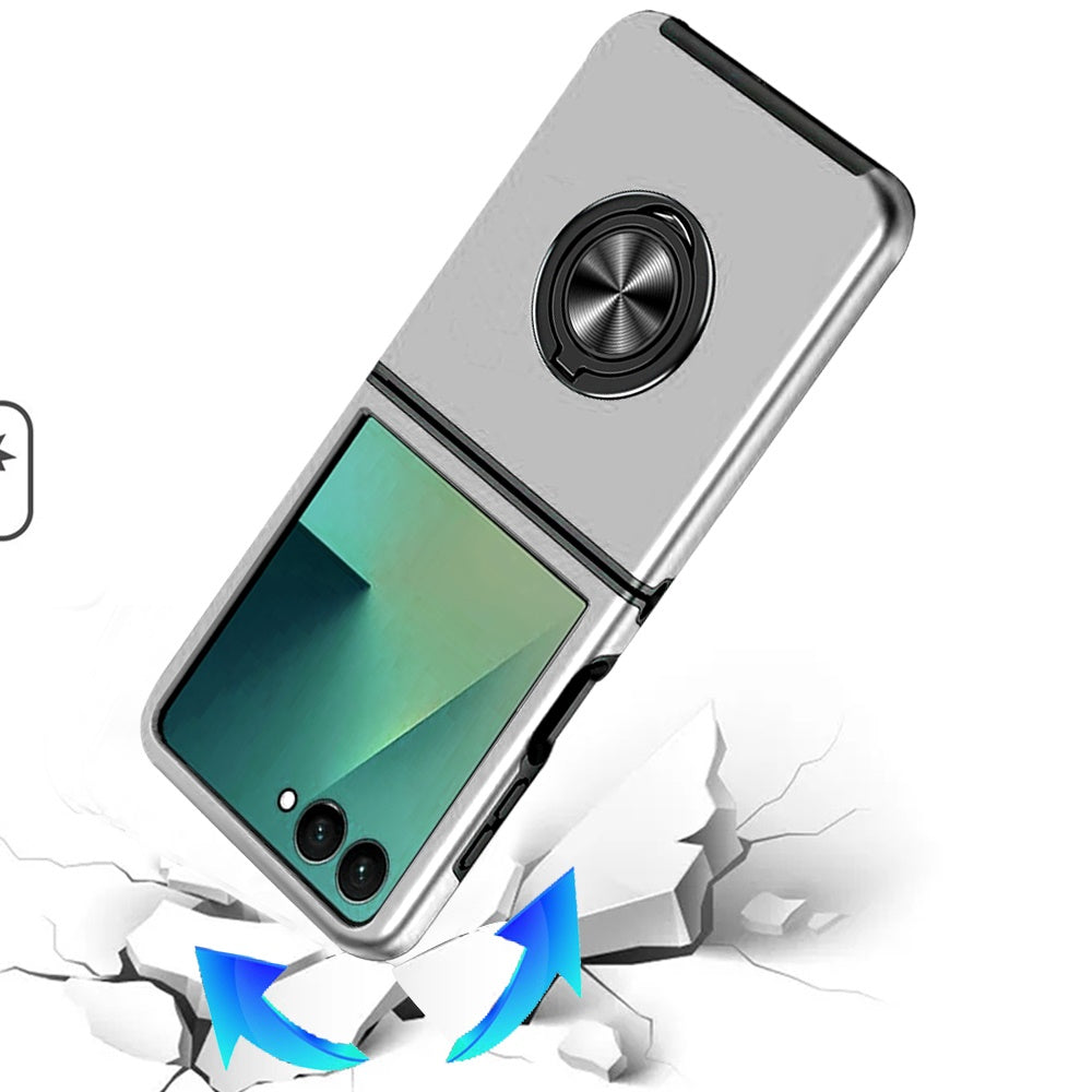 For Samsung Galaxy Z Flip 7 Hybrid 360 Degree Rotatable Metal Invisible Ring Stand Holder Slim Fit Magnetic Car Mount Shockproof Case Cover