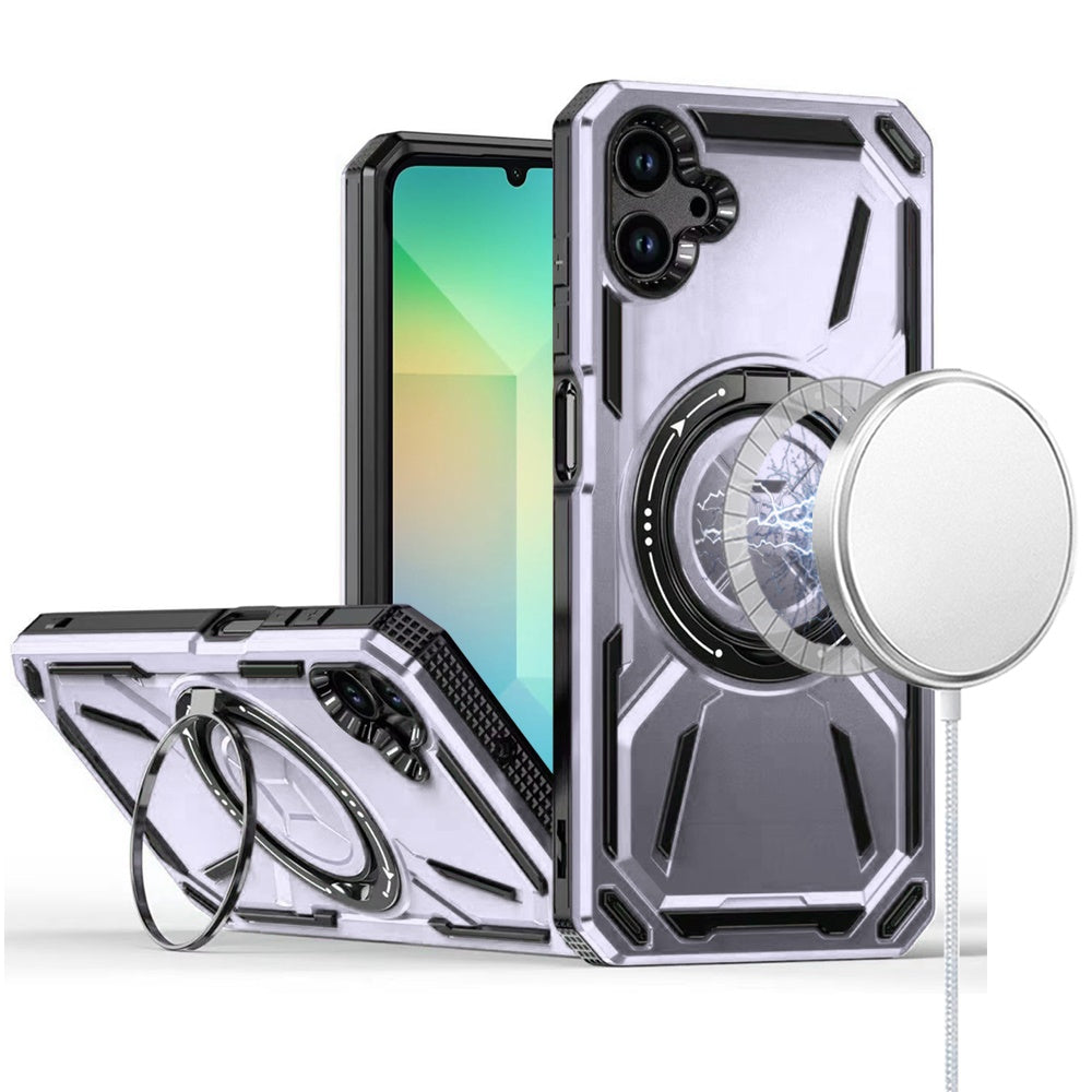 For Samsung Galaxy A06 Hybrid Magnetic Ring and 360° Rotational Kickstand with MagSafe Compatible, Military Grade Drop Protection Case Cover