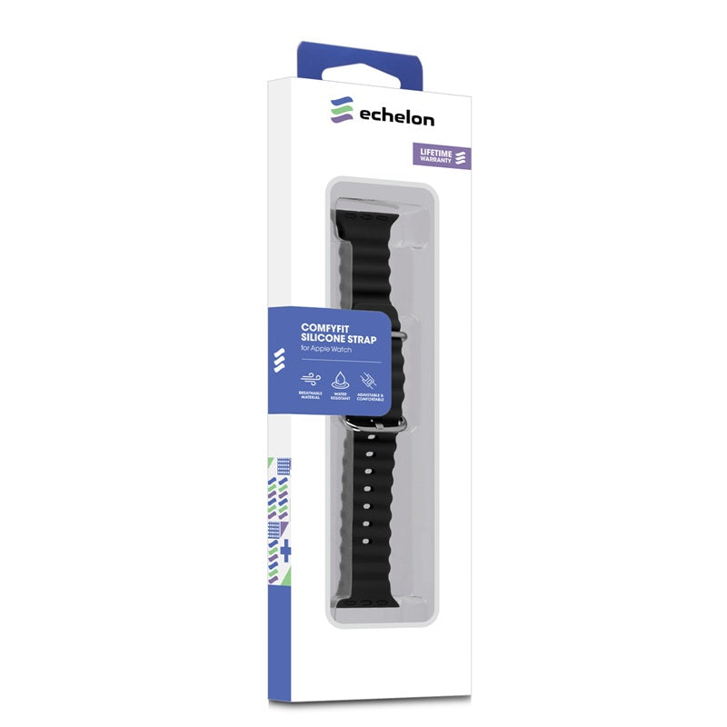echelon ComfyFit Silicone Strap for Apple Watch Series 9 41mm/Watch Series 10 42mm / Watch SE (2022) 40mm - Black, Apple Watch Accessories
