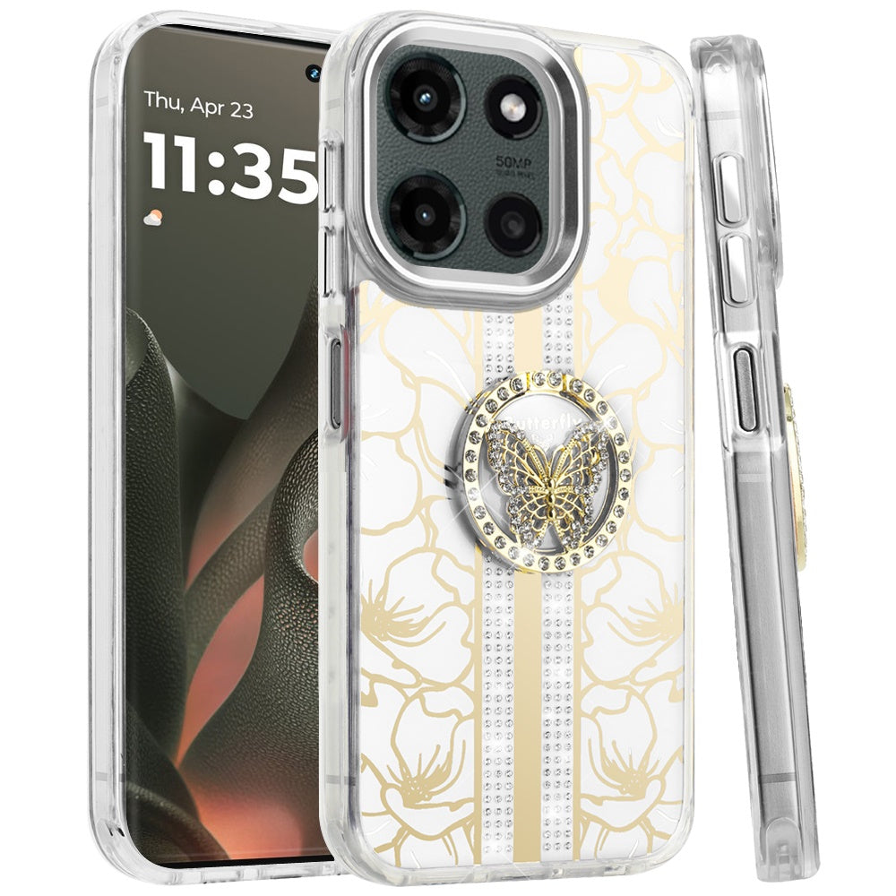 For Samsung Galaxy S25 Edge Diamonds 3D Fashion Bling Sparkly Glitter Ornaments Engraving Hybrid with Ring Stand Case Cover