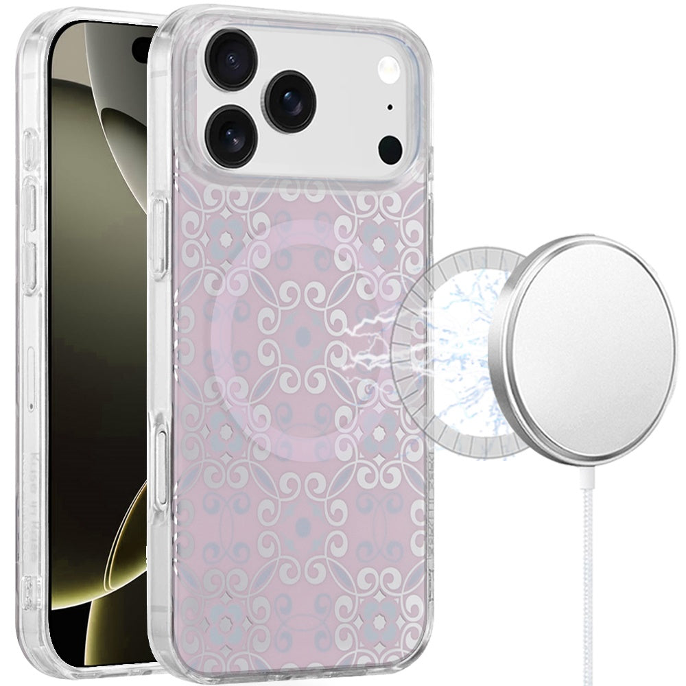 For Apple iPhone 17 Stylish Pattern Fashion IMD Printed Design TPU Double Layer Slim Shockproof with Magnetic Back Case Cover Flowers Purple Gradient