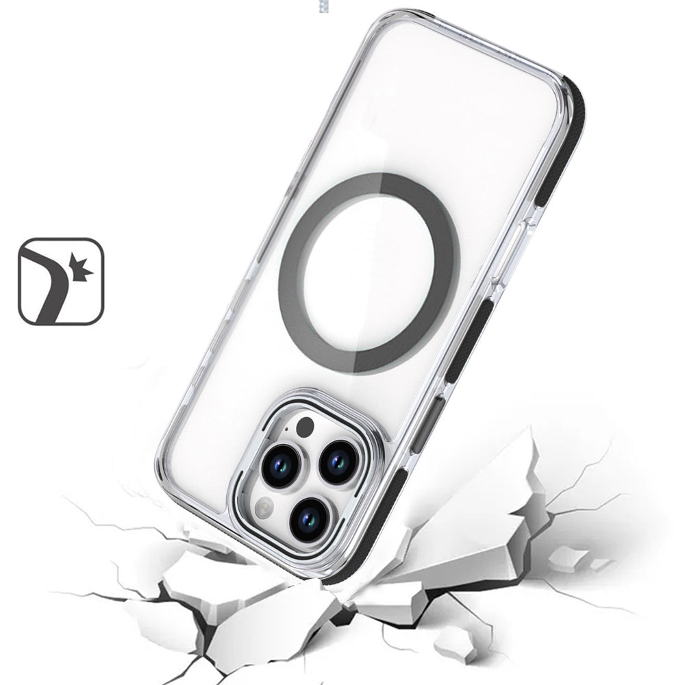 For Apple iPhone 17 AIR Hybrid Clear Back Case with Invisible Camera Bracket Stand, MagSafe Magnetic Circle, Shockproof Color Frame Case Cover Black