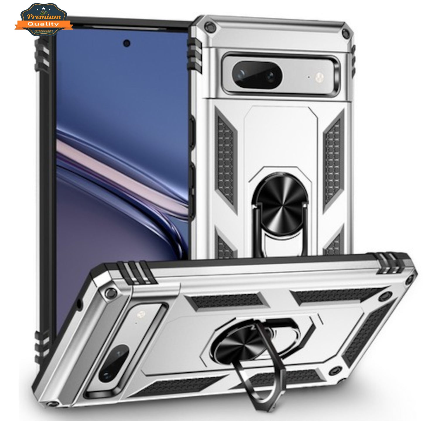 For Google Pixel 9 /9 Pro (6.3") Shockproof Hybrid Dual Layer PC TPU with Ring Stand Metal Kickstand Heavy Duty Armor Shell Case Cover