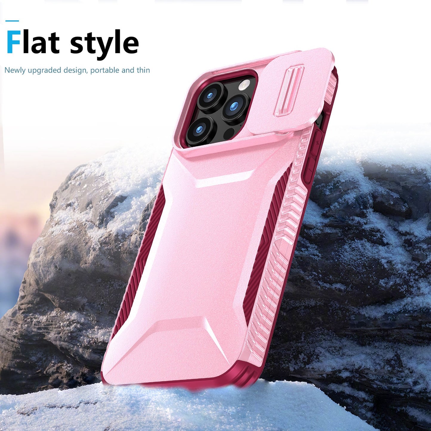 For iPhone 16 (6.1") Slim Fit Shockproof Hybrid with Slide Camera Window Covering, Rugged Tpu Silicone Hard PC Bumper Case Cover Pink-Teal