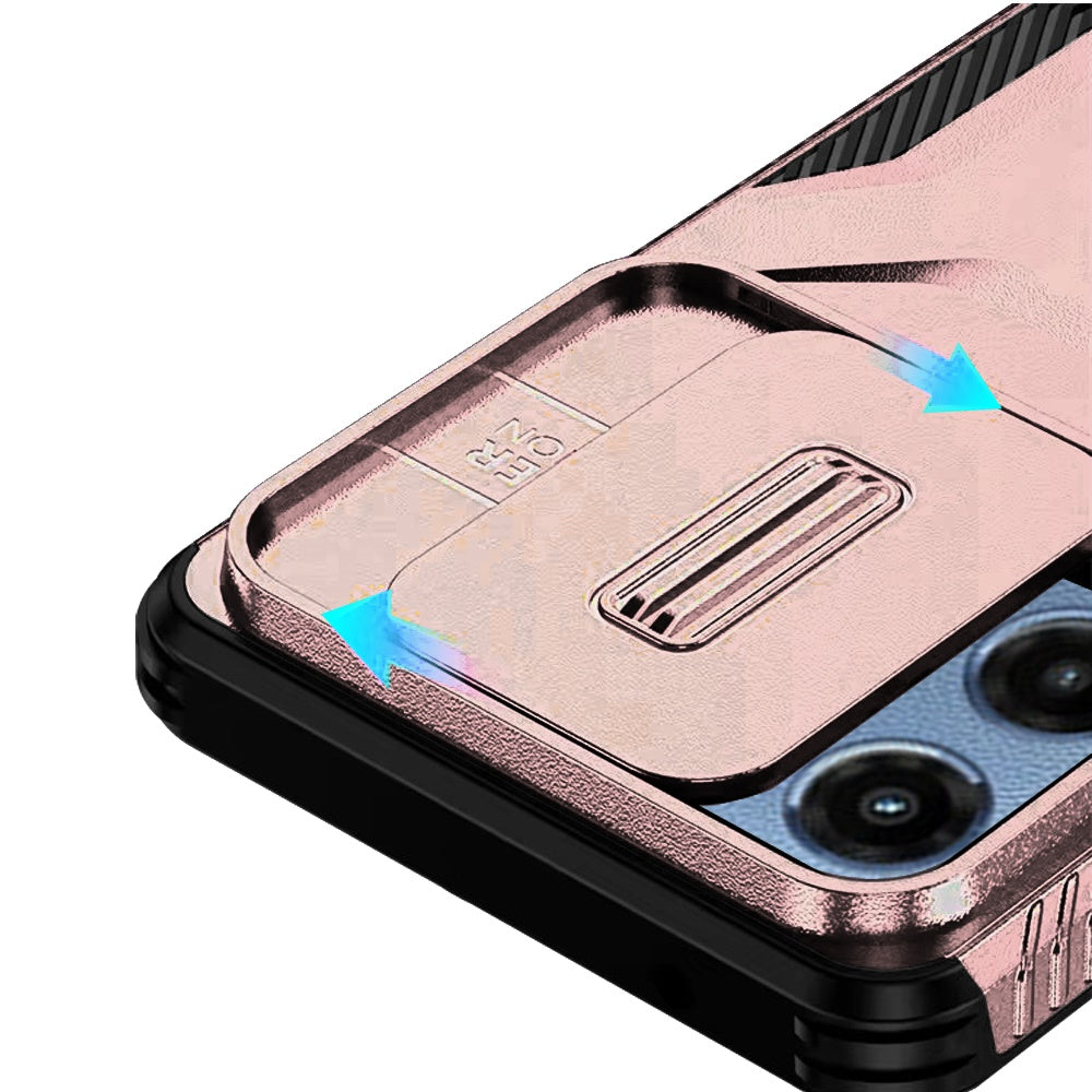 For Motorola Moto G Stylus 5G 2025 Slim Fit Shockproof Hybrid with Slide Camera Window Covering, Rugged Tpu Silicone Hard PC Bumper Case Cover Rose Gold
