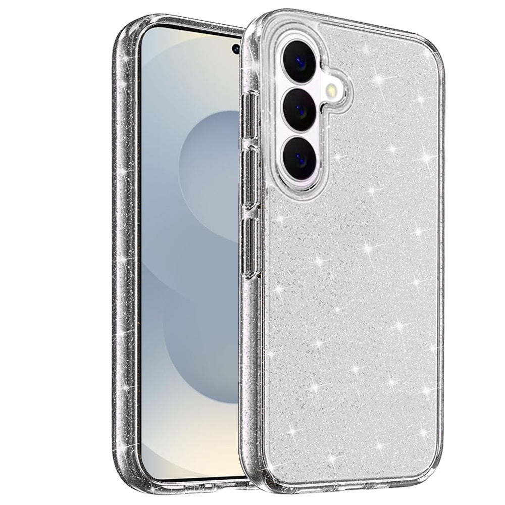 For Samsung Galaxy S26 Transparent Glitter Shiny Sparkle Bling TPU Rubber Hard Back Hybrid Frame Shockproof Case Cover