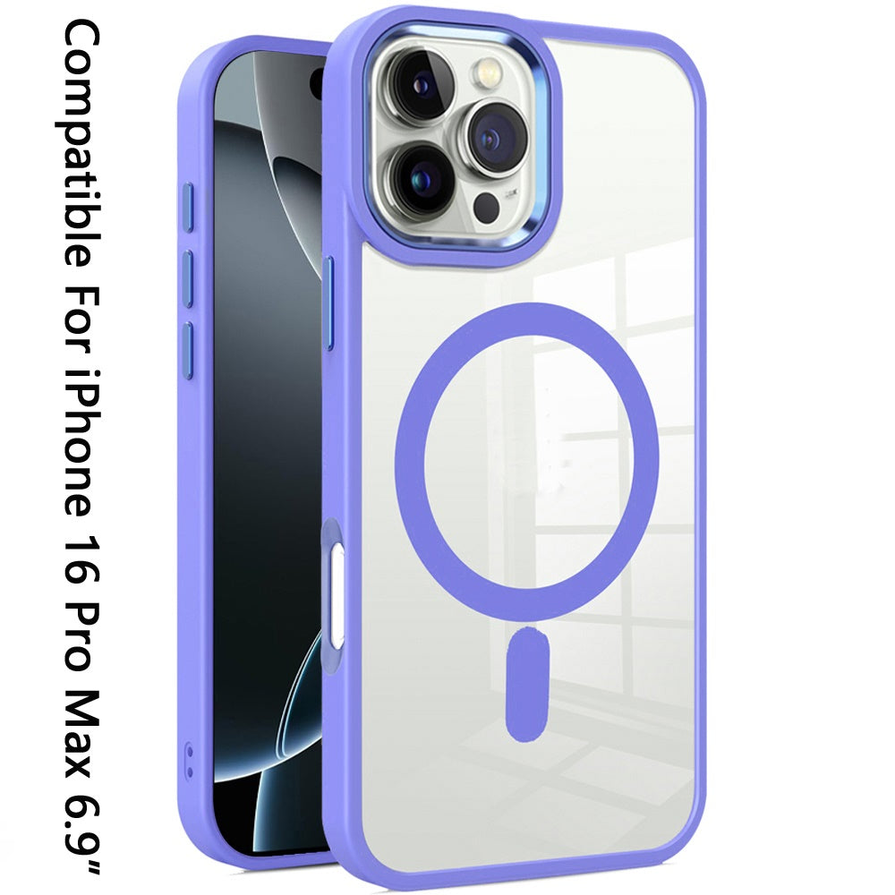 For Apple iPhone 16 Pro Max (6.9") MagSafe Compatible Transparent Greatest Clear Acrylic with Color Frame Thick Hybrid TPU Hard Case Cover