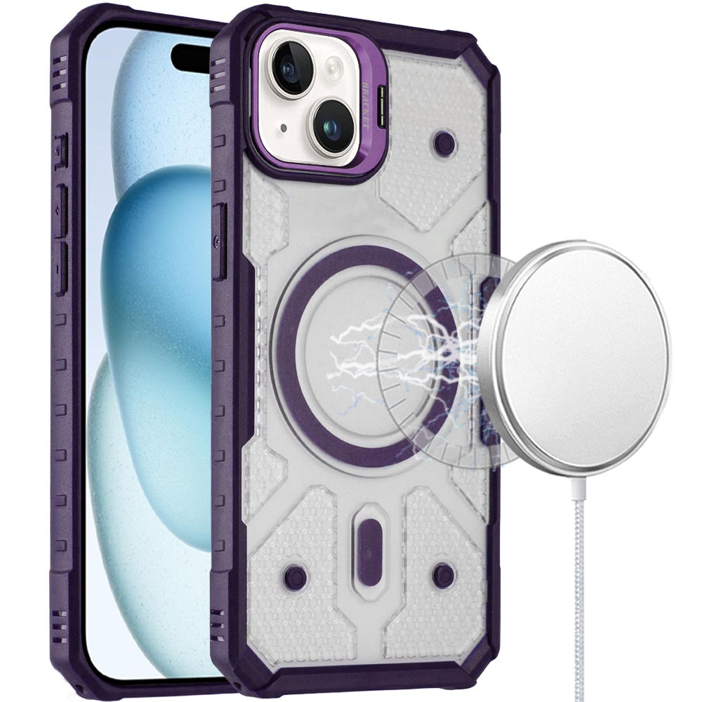 For Apple iPhone 16 Pro Max Transparent Tough Dotted Magnetic Case with Camera Stand & Hybrid Grip Shockproof Case Cover