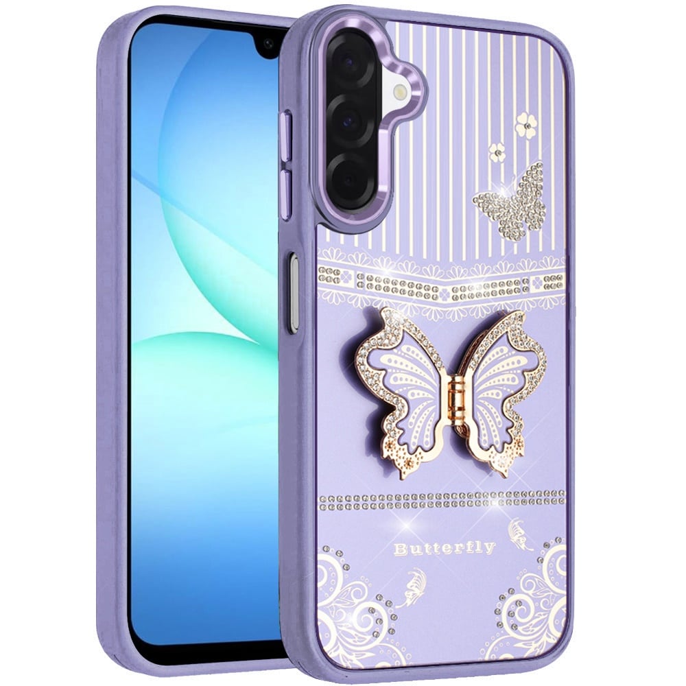 Phone Case for Samsung Galaxy A17 5G Glitter Bling Butterfly Stand Metallic Edge Hybrid Shockproof Grip Durable Camera Protection Stylish Design Cover