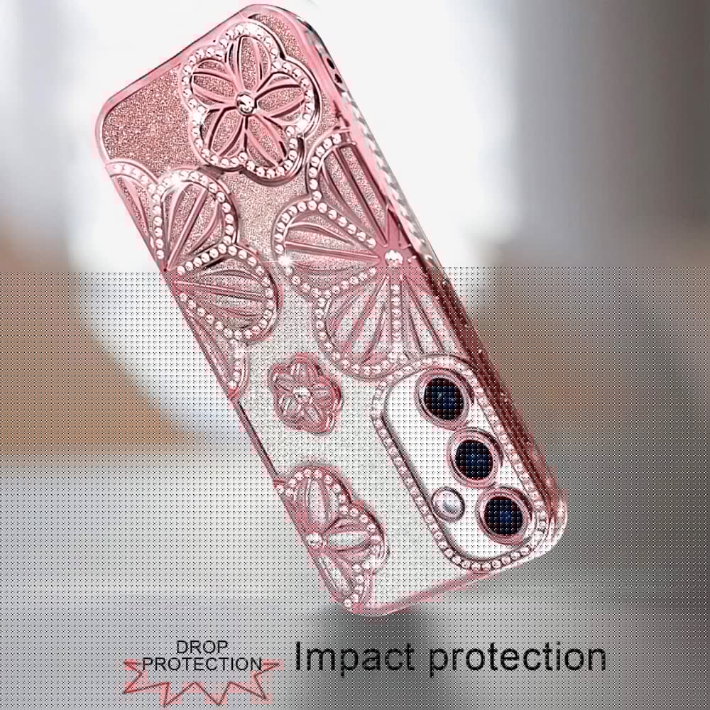 For Samsung Galaxy A16 5G Luxury Flower Design Sparkle Glitter Diamond Rhinestone Shimmer Bling Plating Thick TPU Hard PC Case Cover Gold