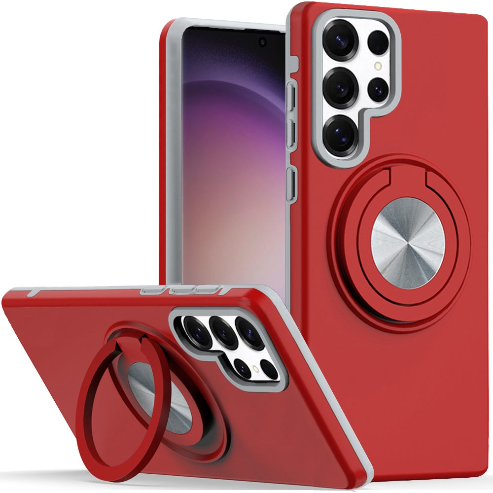 For Samsung Galaxy S24 Ultra Metal Matte Hybrid with Invisible Rotational Ring Stand, Car Mount Friendly, Military Grade Slim Fit Sturdy Case Cover