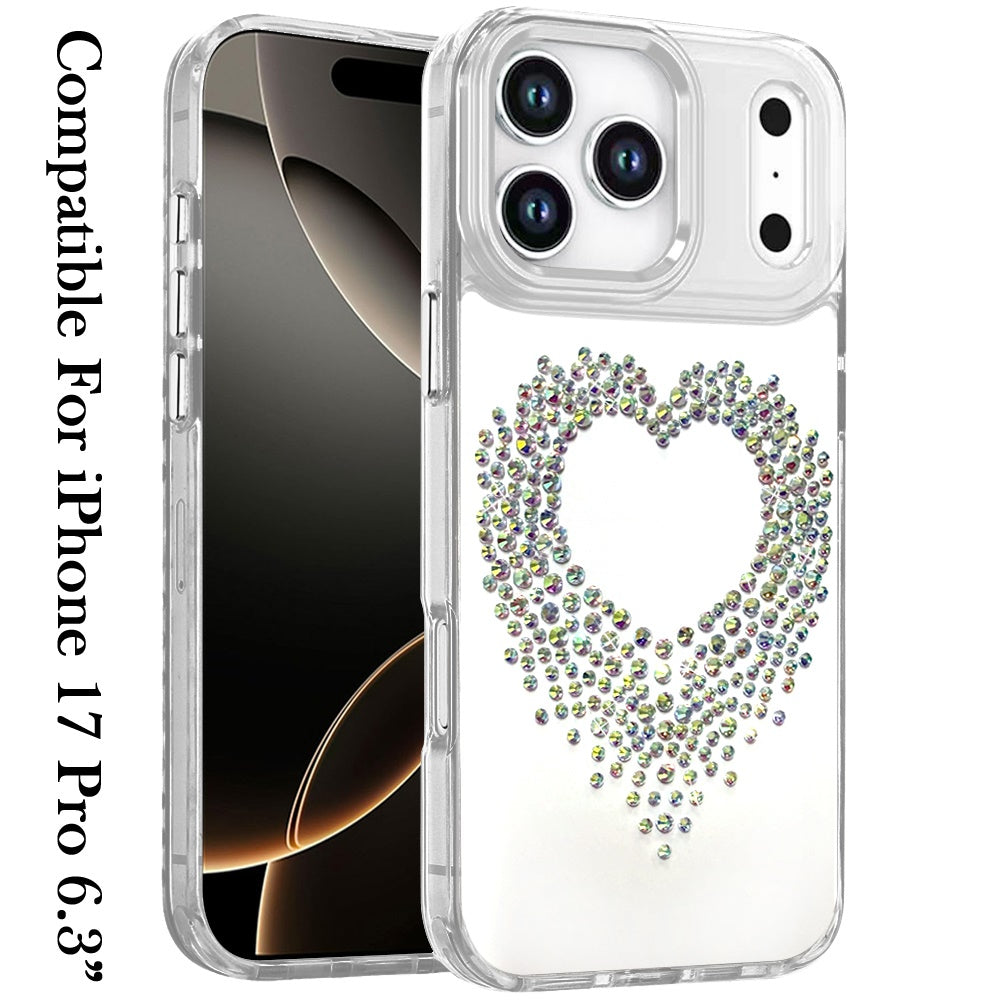 For Apple iPhone 17 Pro (6.3") Angel Hearts Bling Glitter Diamond Hybrid TPU Cover, Colorful Frame Shockproof Protective Back Case Cover Purple