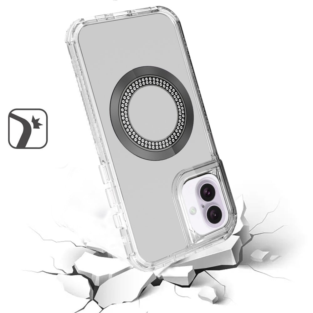 For Apple iPhone 16 Plus Magnetic Circle Compatible with Magsafe, Hybrid Chrome 3in1 Transparent Shockproof TPU Bumper Case Cover Purple