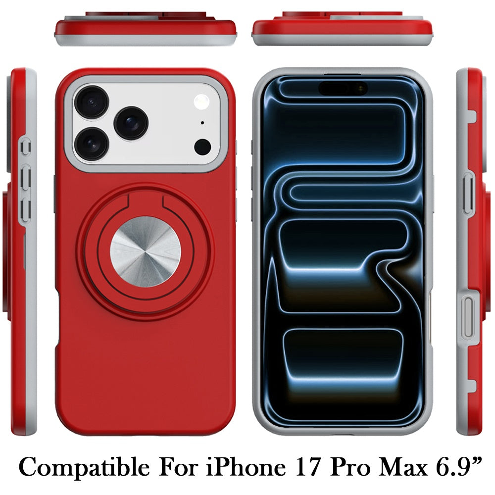 For Apple iPhone 17 Pro Max Metal Matte Hybrid with Invisible Rotational Ring Stand, Car Mount Friendly, Military Grade Slim Fit Sturdy Case Cover