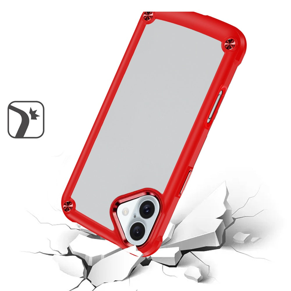 For Apple iPhone 16 Plus Hybrid Transparent Rubber with Metal Buttons & Camera Edges Hard TPU Corner Frame Bumper Case Cover Black