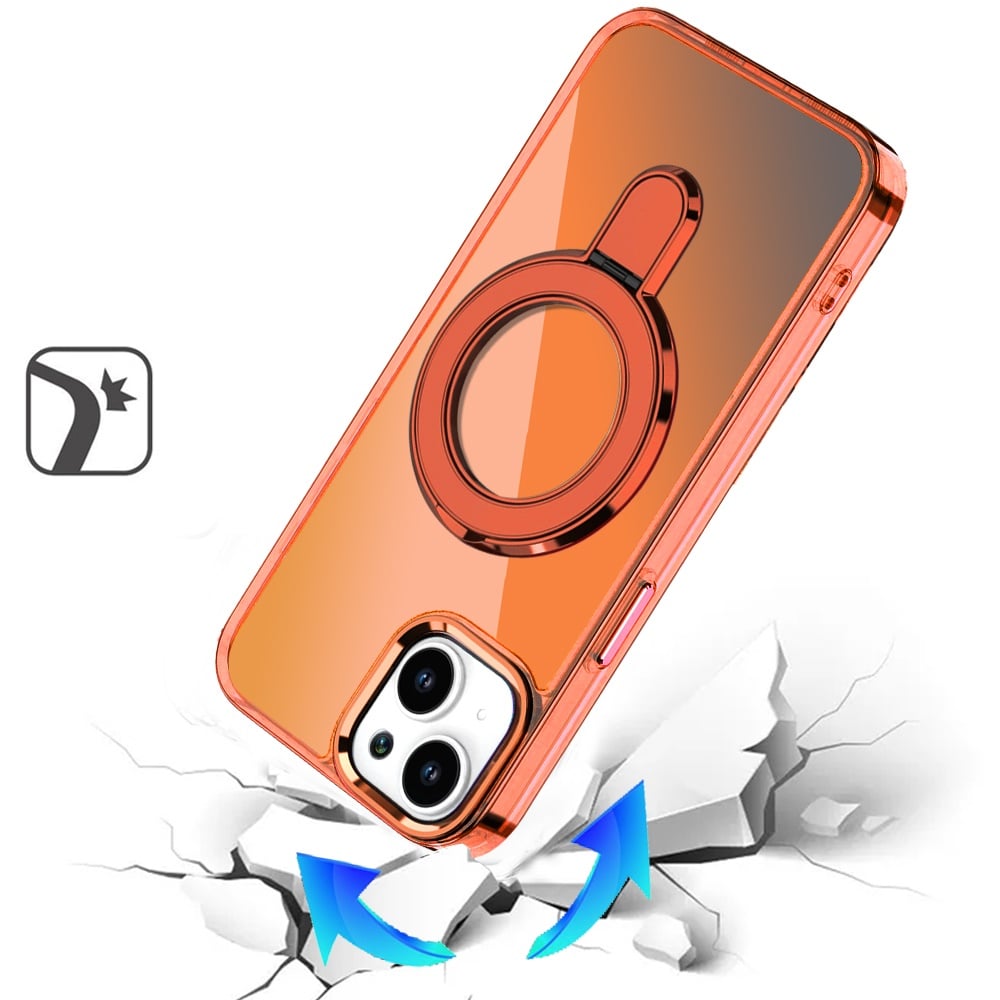 For iPhone 12 / iPhone 12 Pro (6.1") Chrome Hybrid with Rotating Magnetic Circle Ring Stand, Slim Shockproof Hybrid Case Cover Cosmic Orange