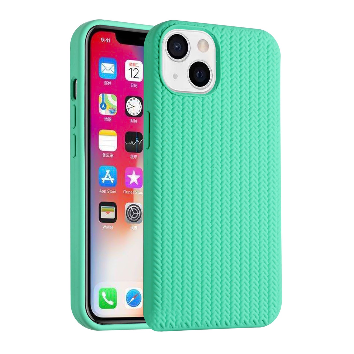 For Apple iPhone 13 (6.1") Ultra Thin Silicone Rubber Stripe Woven Design Pattern Hybrid TPU Gel Rugged Drop Protection Phone Case Cover