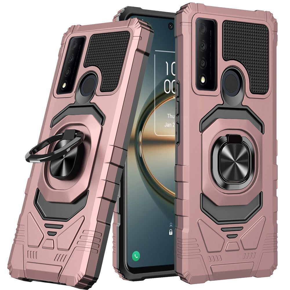 For TCL 30 V 5G Hybrid 2in1 Dual Layer with Rotate Magnetic Ring Stand Holder Kickstand, Rugged Shockproof Protective Phone Case Cover