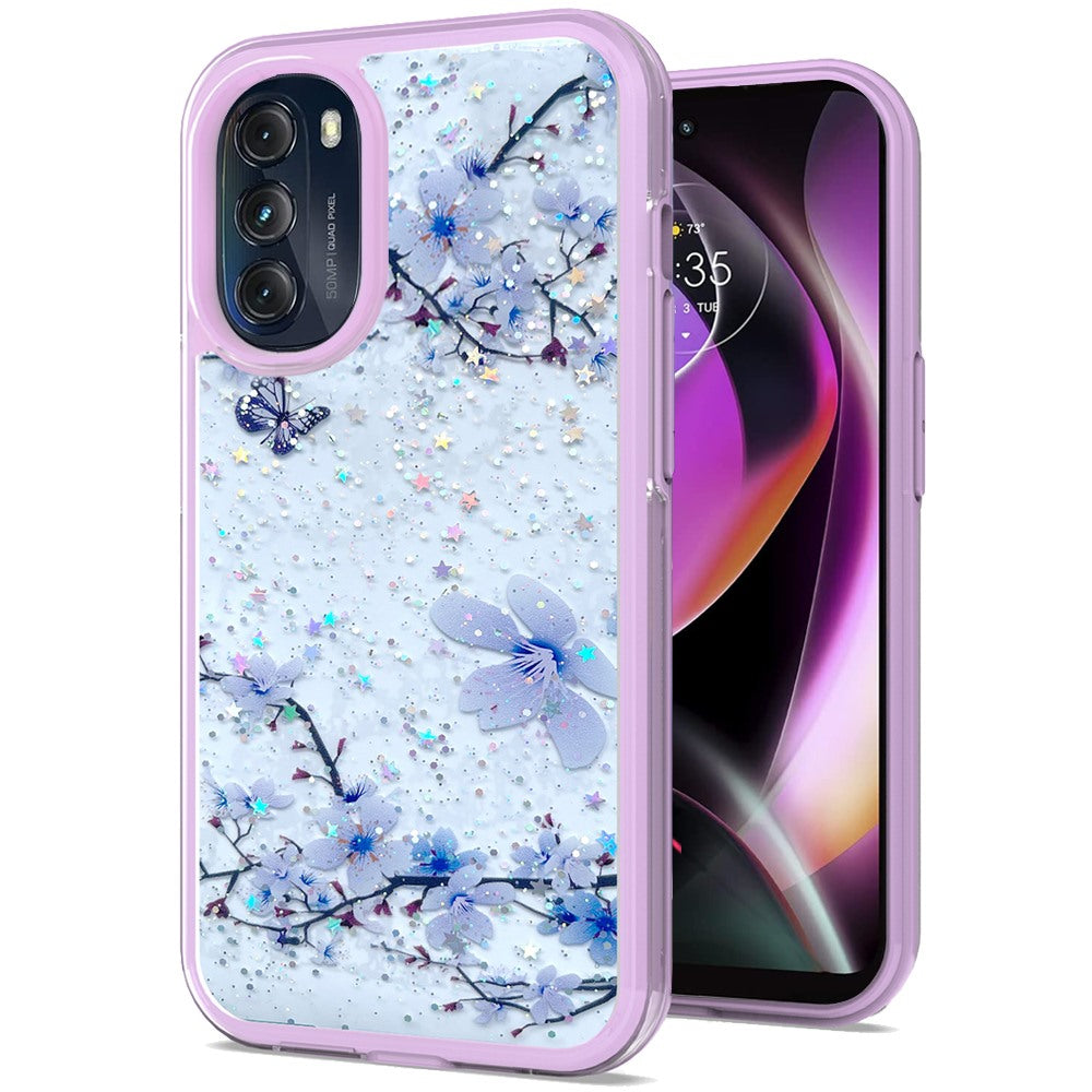 For Motorola Moto G 5G 2022 Sakura Spring Flowers Design Colorful Frame Hybrid Rubber TPU Hard PC Shockproof Slim Phone Case Cover