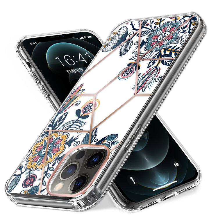 For Apple iPhone 14 (6.1") Fashion Art Floral IMD Design Beautiful Flower Pattern Hybrid Hard TPU Slim Back Phone Case Cover