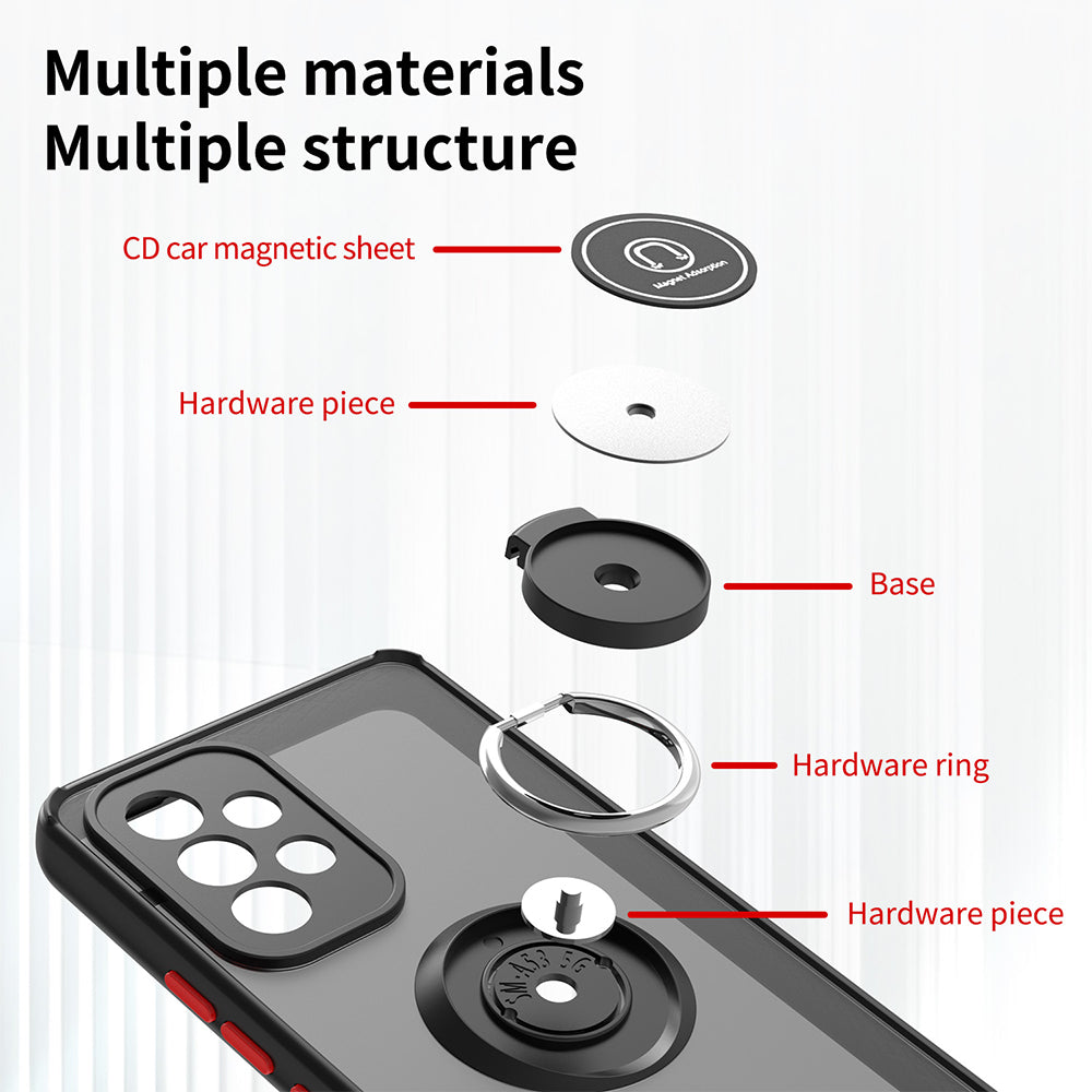 For Samsung Galaxy A53 5G Hybrid Frosted Protector Ring Holder Stand Kickstand Heavy Duty Rugged Bumper with Camera Black Phone Case Cover