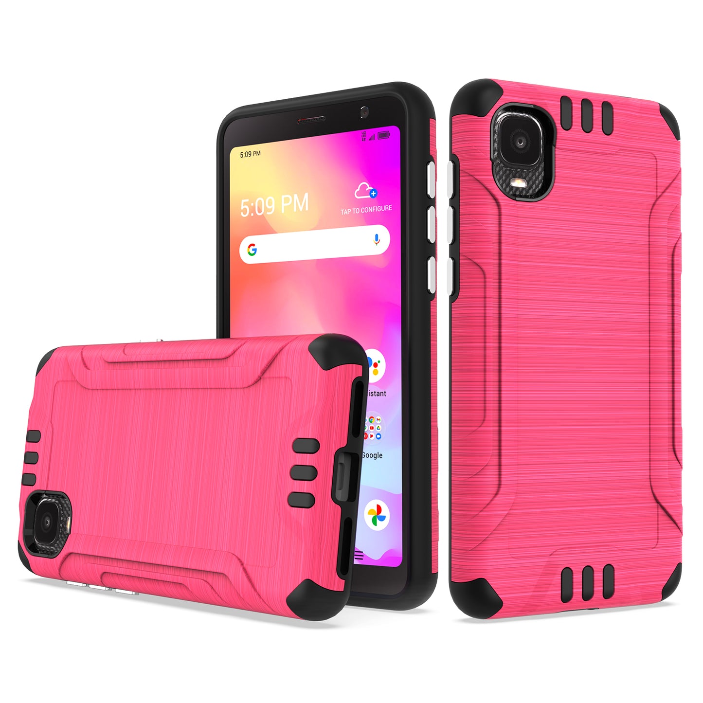 For TCL A3 Hybrid Dual Layer Slim Defender Armor Tuff Metallic Brush Texture Finishing Shockproof Hard PC + Soft TPU Rubber Phone Case Cover