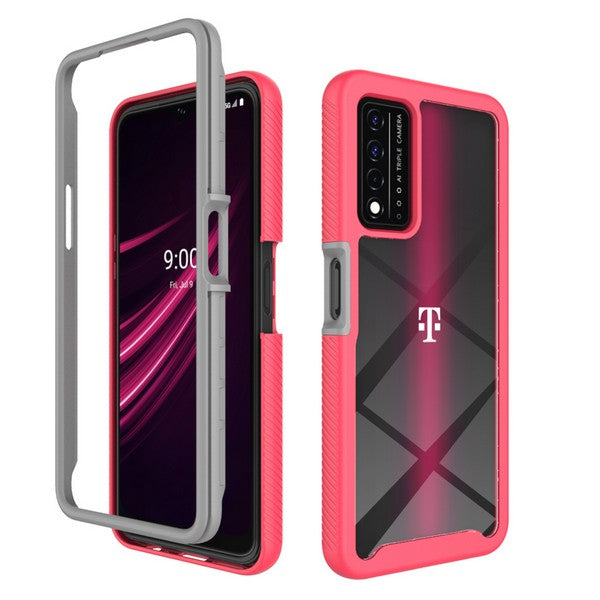 For TCL REVVL V Plus 5G Armor Slim Hybrid Double Layer Hard PC + TPU Transparent Back Rugged Frame Bumper Shockproof Phone Case Cover