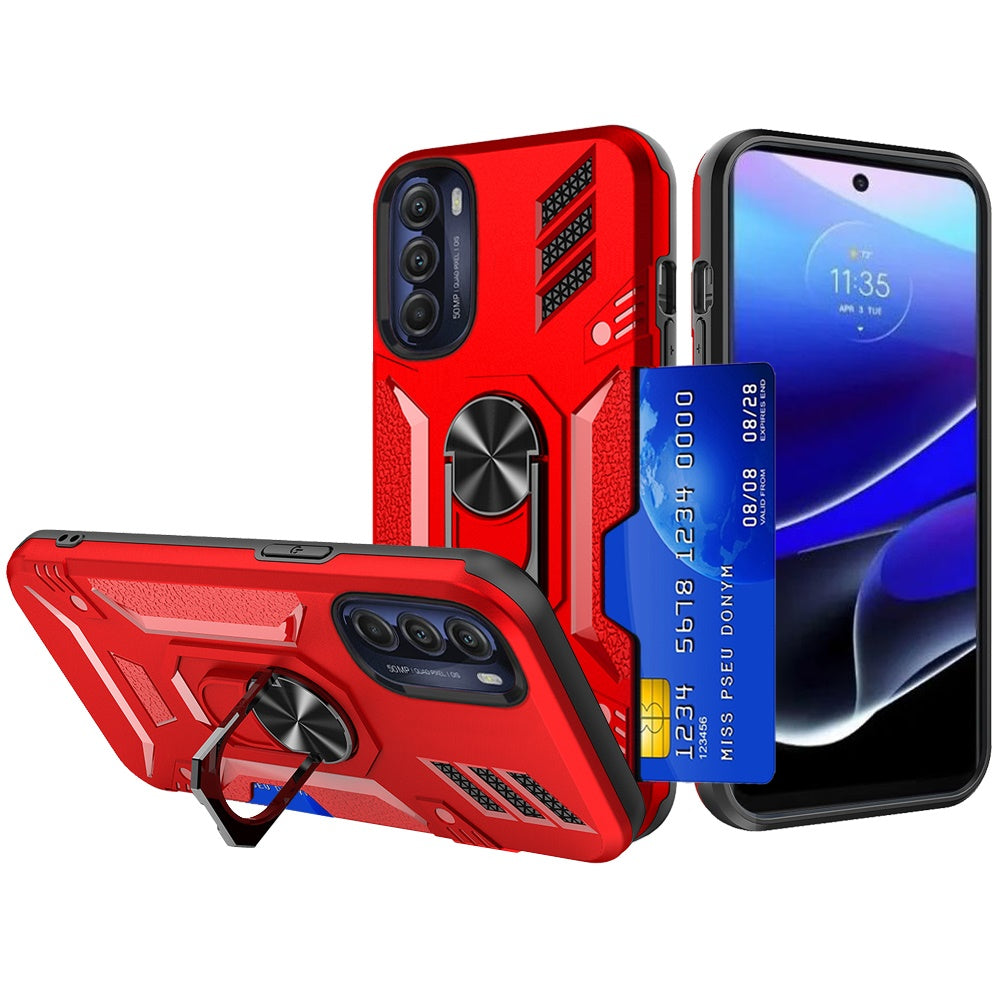 For Motorola Moto G Stylus 5G 2022 Wallet Case Hybrid Ring Stand with Invisible Credit Card Holder Heavy Duty Shockproof Phone Case Cover