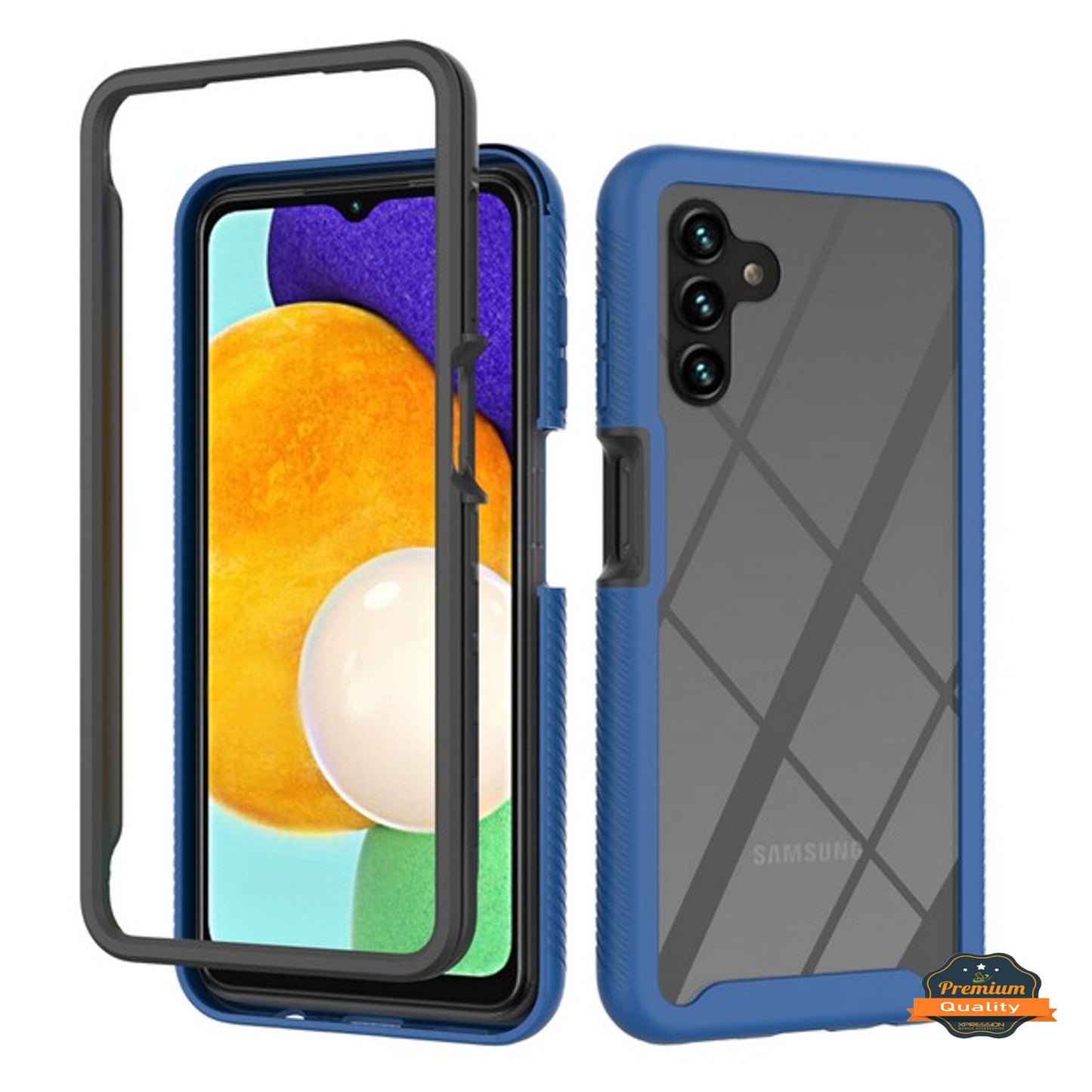 For Samsung Galaxy A13 5G Full Body Armor Slim Hybrid Double Layer Hard PC + TPU Transparent Back Rugged Frame Shockproof Phone Case Cover