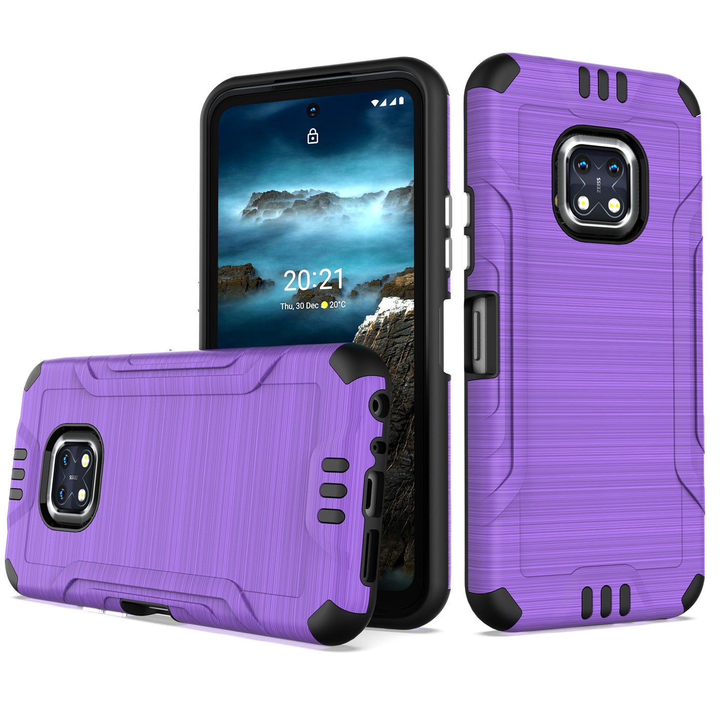For Nokia XR20 Hybrid Dual Layer Slim Defender Armor Tuff Metallic Brush Texture Finishing Shockproof Hard PC + TPU Rubber Phone Case Cover