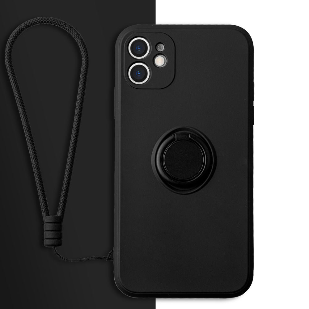 For Apple iPhone 13 /Pro Max Hybrid Liquid Silicone with Ring Stand Holder Stand Strap Microfiber Liner Shock Absorption Gel Rubber Protection Phone Case Cover