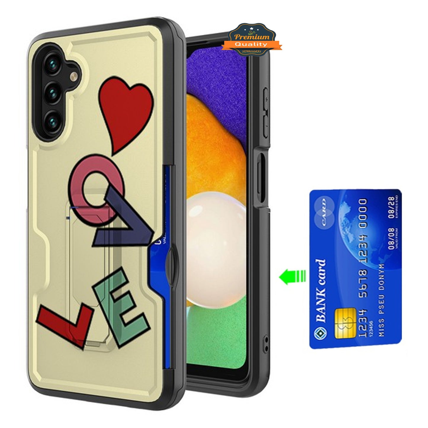 For Samsung Galaxy A13 5G Hidden Wallet Credit Card Slots with Kickstand Back Design Fashion Hybrid Shockproof Hard Phone Case Cover