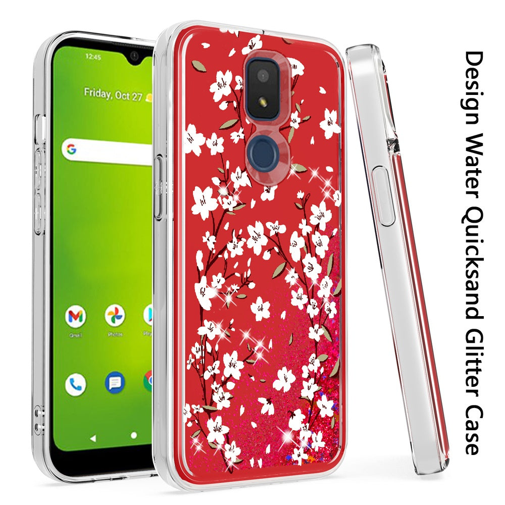 For Cricket Icon 3 Floral Design Quicksand Water Flowing Liquid Floating Sparkle Colorful Glitter Bling Flower Fashion TPU Hybrid Hard Phone Case Cover