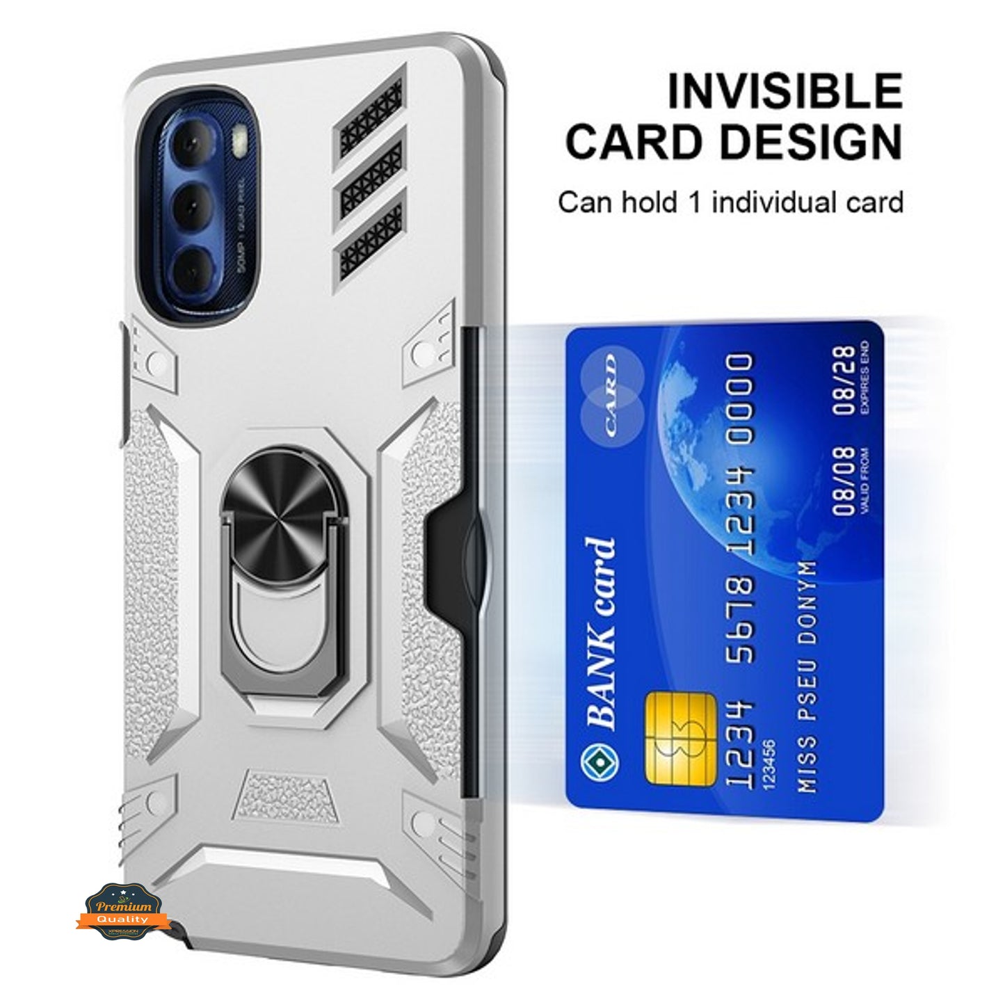 For Motorola Moto G Stylus 5G 2022 Invisible Wallet Credit Card ID Holder with Ring Stand Kickstand Slim Shockproof Hybrid Phone Case Cover
