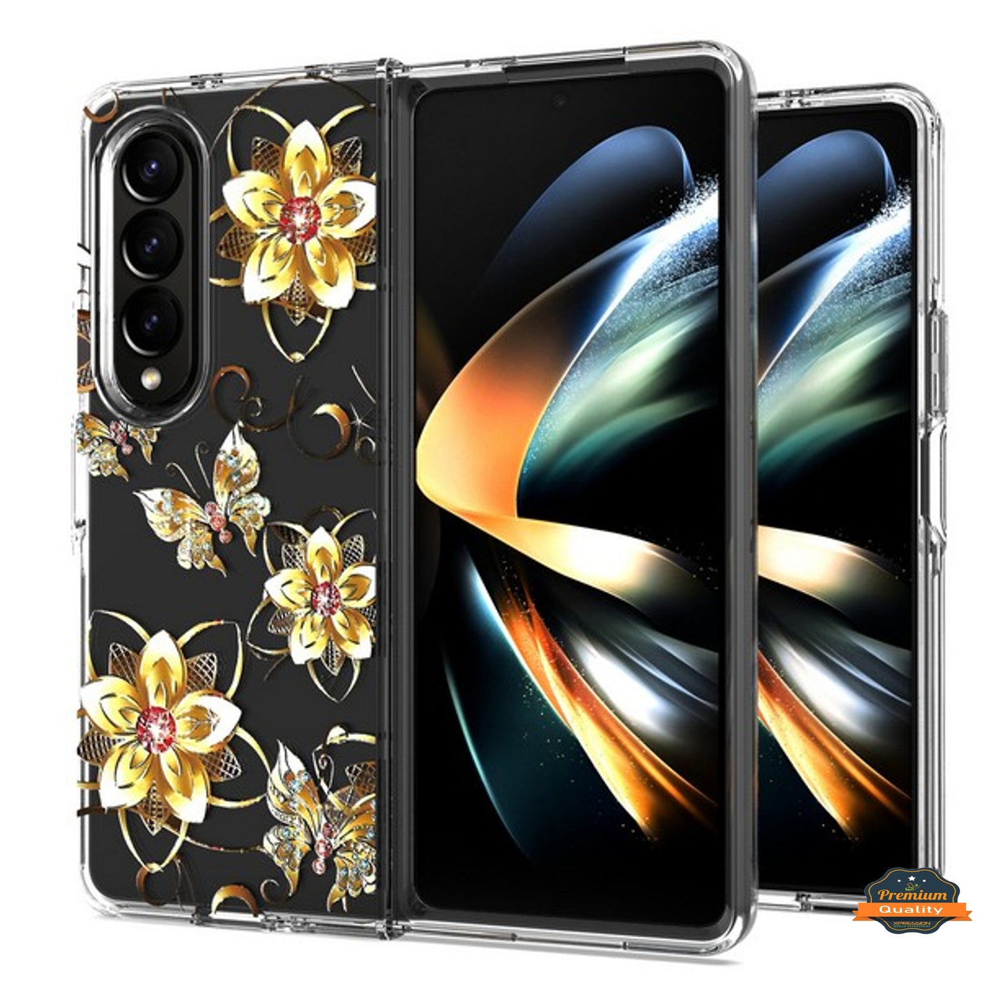For Samsung Galaxy Z Fold 4 5G Hybrid Trendy Image Patterns Design Transparent Hard Back Shockproof TPU Rubber Phone Case Cover