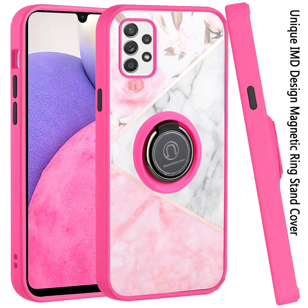 For Samsung Galaxy A33 5G Unique Marble Design with Magnetic Ring Kickstand Holder Hybrid TPU Hard PC Shockproof Armor Phone Case Cover