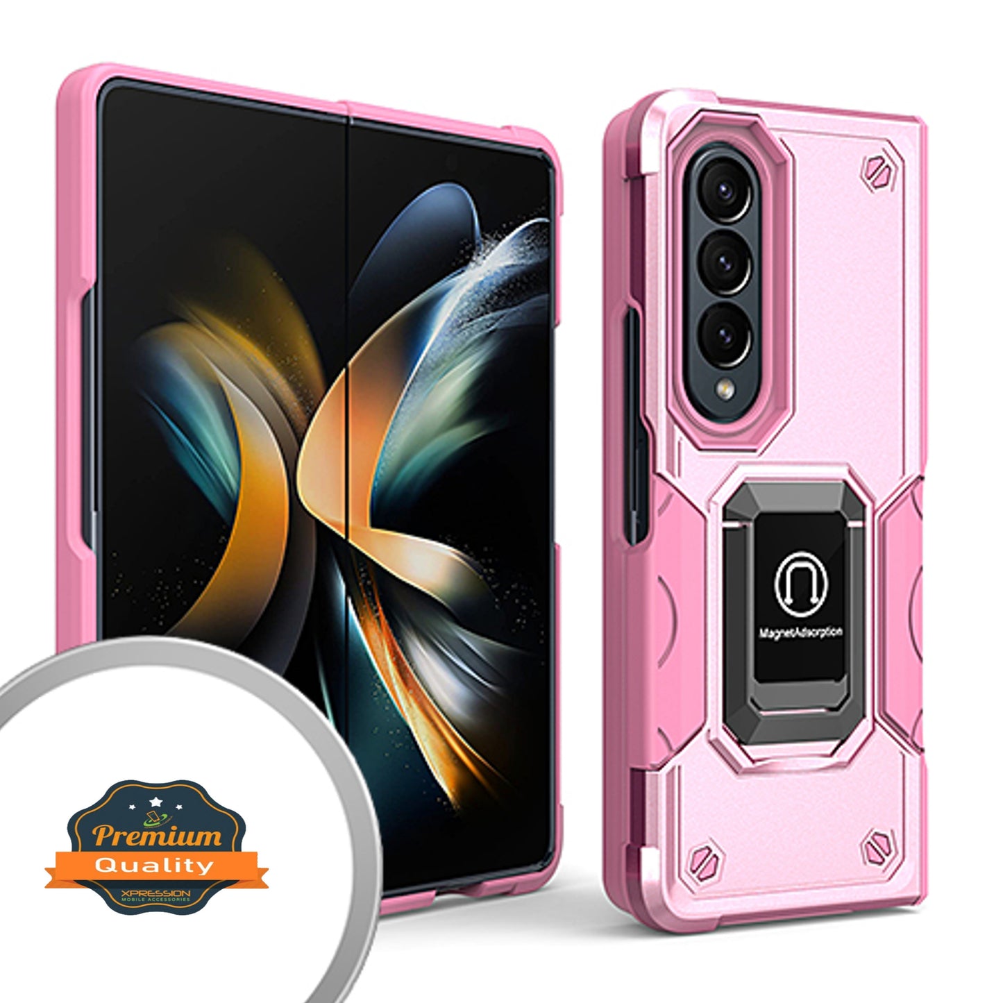 For Samsung Galaxy Z Fold 4 5G Heavy Duty Hybrid with Kickstand Ring Stand, Support Magnetic Car Mount Rugged TPU Shell Phone Case Cover