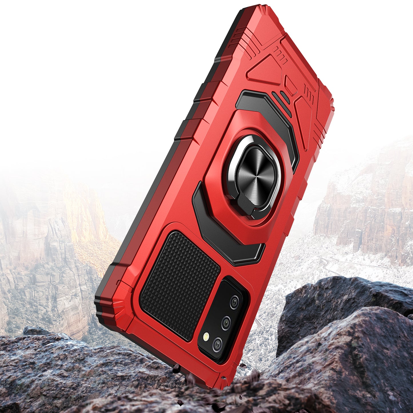 For Samsung Galaxy A02S Hybrid Dual Layer with Rotate Magnetic Ring Stand Holder Kickstand, Rugged Shockproof Anti-Scratch Protective Phone Case Cover