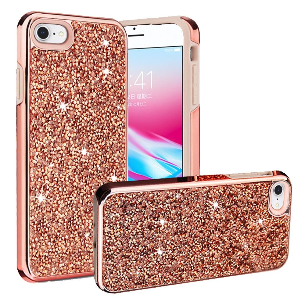 For Apple iPhone SE 3 (2022) SE/8/7 Bling Rhinestone Diamond Shiny Glitter Hybrid Dual Layer Rugged Shell Hard PC TPU Phone Case Cover