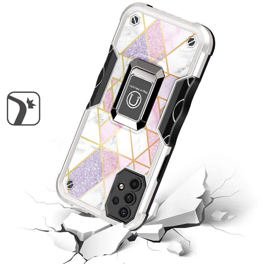 For Samsung Galaxy A23 5G Marble Stone Design Hybrid Armor with Magnetic Ring Stand Kickstand Heavy Duty Rugged Phone Case Cover