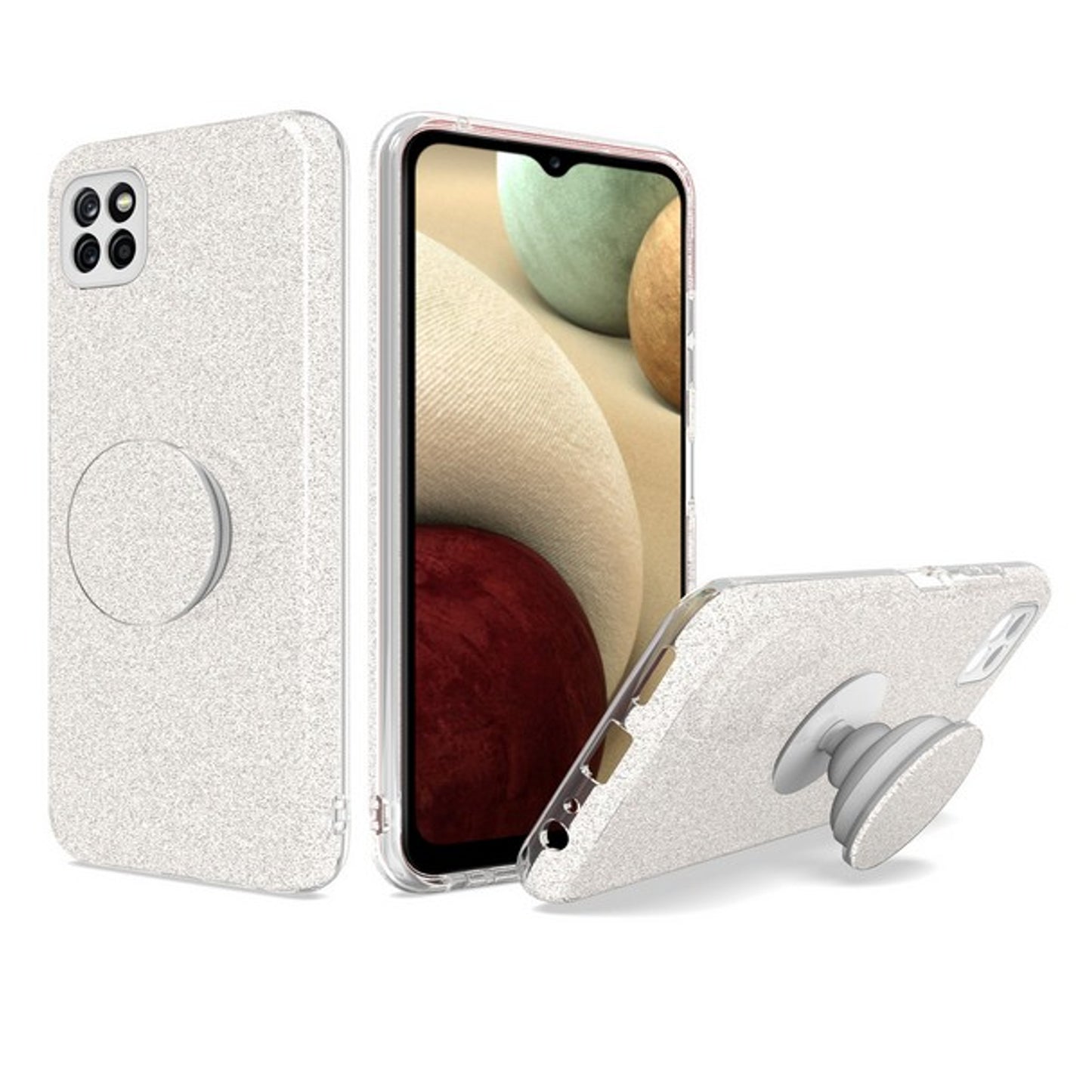 For Samsung Galaxy A22 5GGlitter Sparkle Slim Bling Hybrid Protective with Round Stand Shockproof Soft TPU Rubber Phone Case Cover