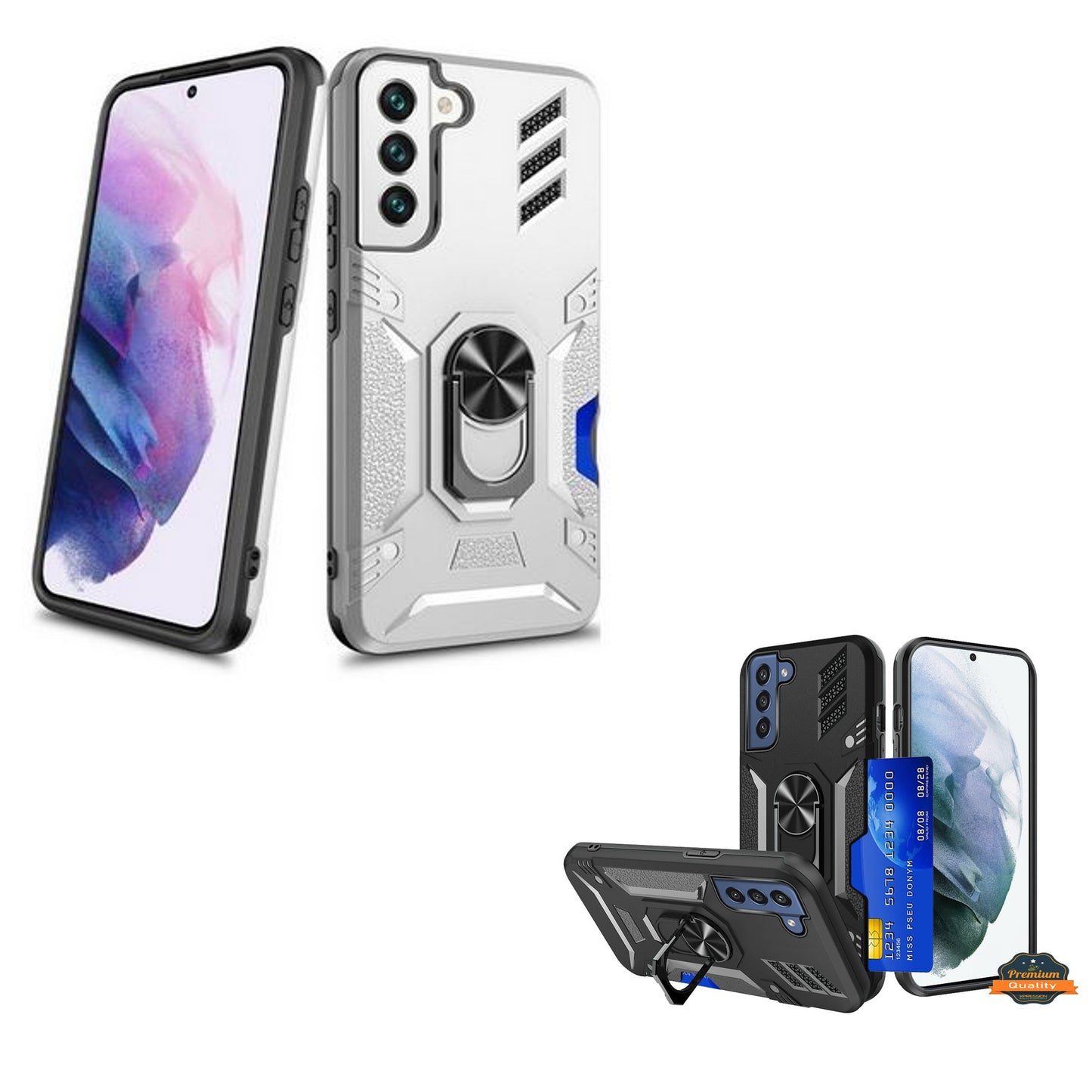 For Samsung Galaxy S22+ Plus Invisible Wallet Credit Card Holder with Ring Stand Kickstand Heavy Duty Slim Shockproof Hybrid Phone Case Cover