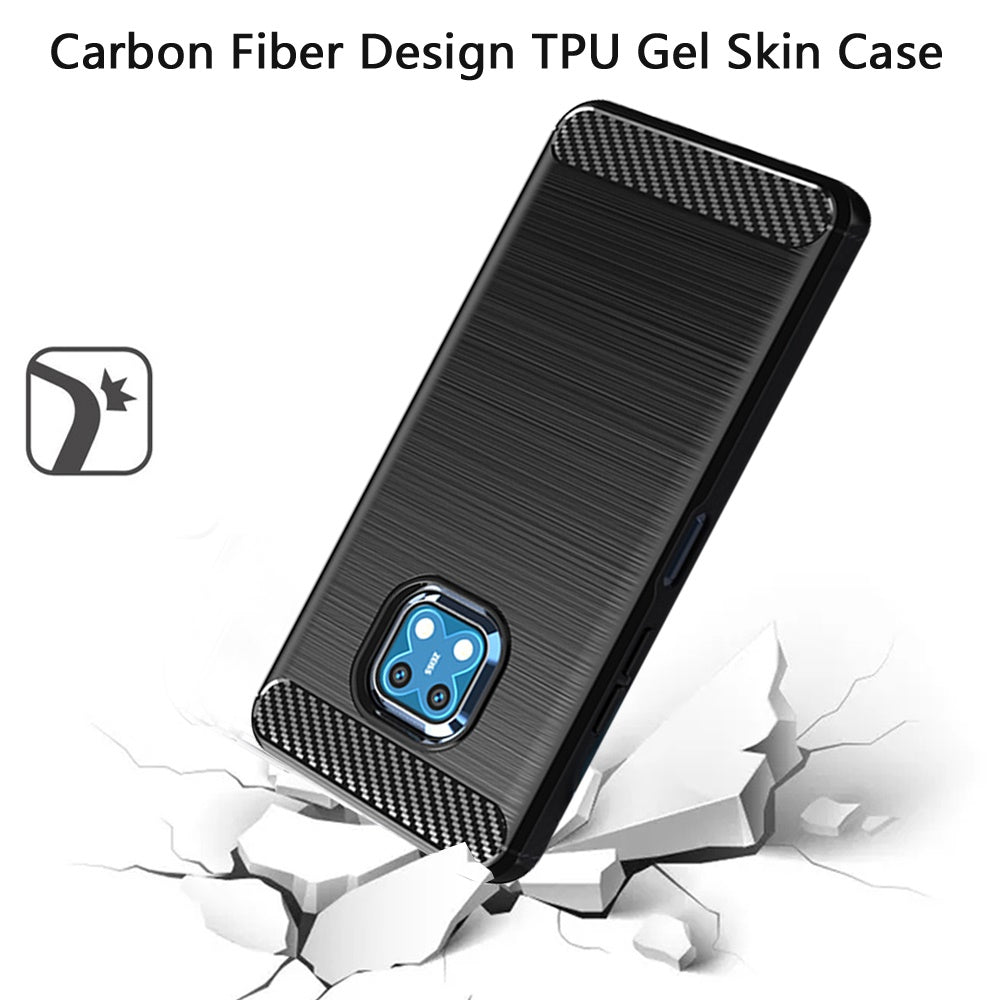For Nokia XR20 Carbon Fiber Design Slim Fit Silicone Soft Skin Flexible Lightweight TPU Gel Rubber Absorbing Rugged Brushed Blue Phone Case Cover